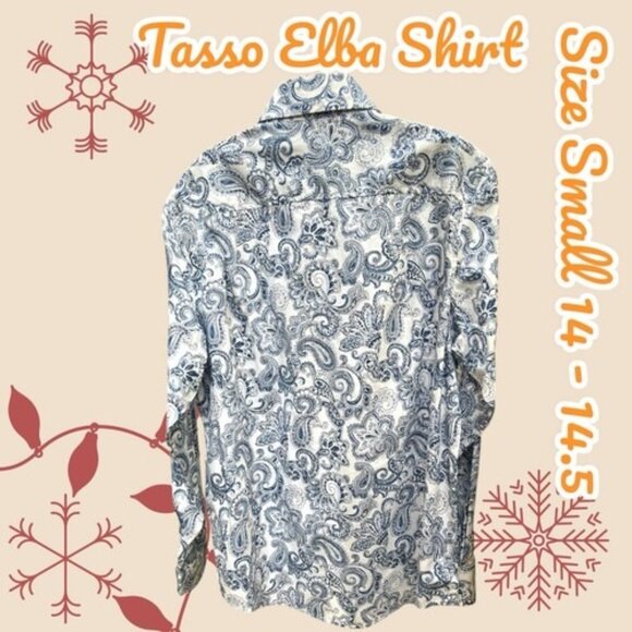 Beautiful Tasso Elba Shirt Mens Small Blue Paisley Long Sleeve 14 - 14.5 - Picture 1 of 8